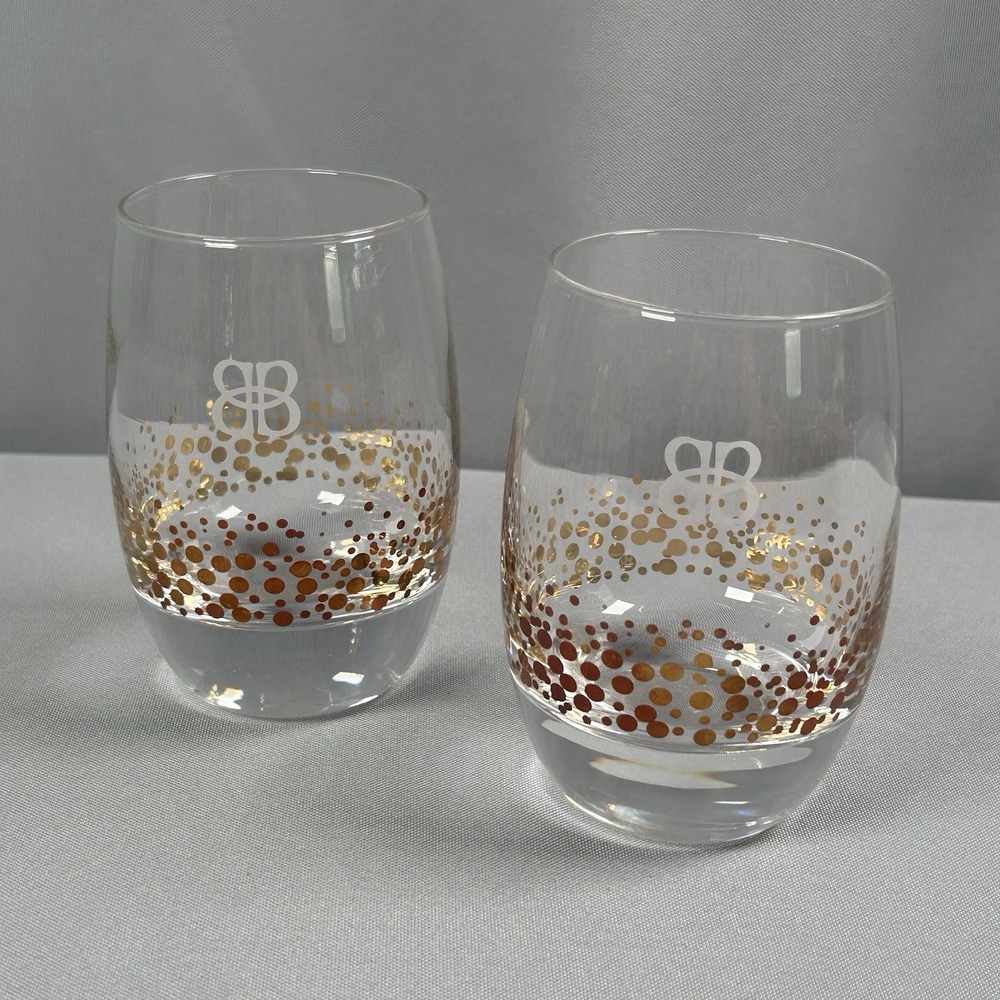 2 VTG Baileys‎ Irish Cream Gold Dot Confetti Etch Rocks Low Ball Glasses Barware